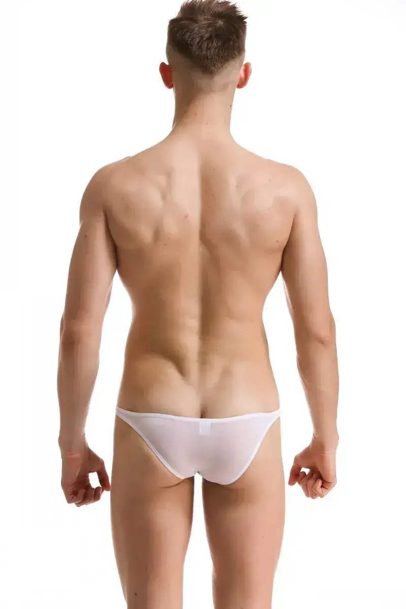 Men's White Ice Silk Low Waist Bikini Briefs U406 — feature 38