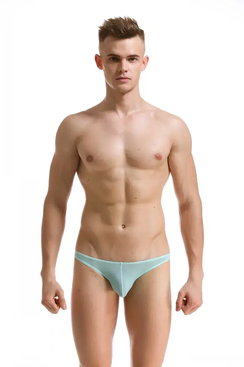Men's White Ice Silk Low Waist Bikini Briefs U406 — feature 39
