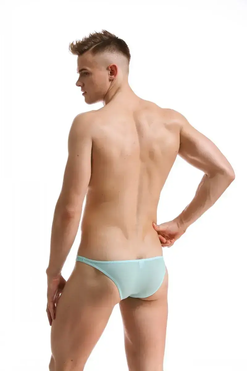 Men's White Ice Silk Low Waist Bikini Briefs U406 — feature 43