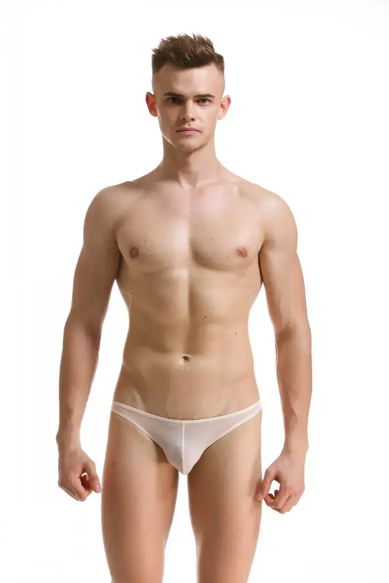 Men's White Ice Silk Low Waist Bikini Briefs U406 — feature 69