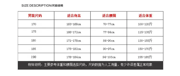 尺码表工装