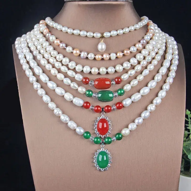 Natural Pearl Necklace with Jade Pendant, Mother's Style, Jade Jade Pendant