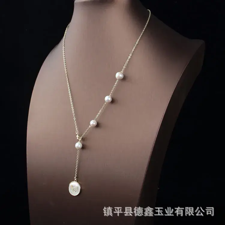 Natural Pearl Necklace with Jade Pendant, Mother's Style, Jade Jade Pendant - Image 8