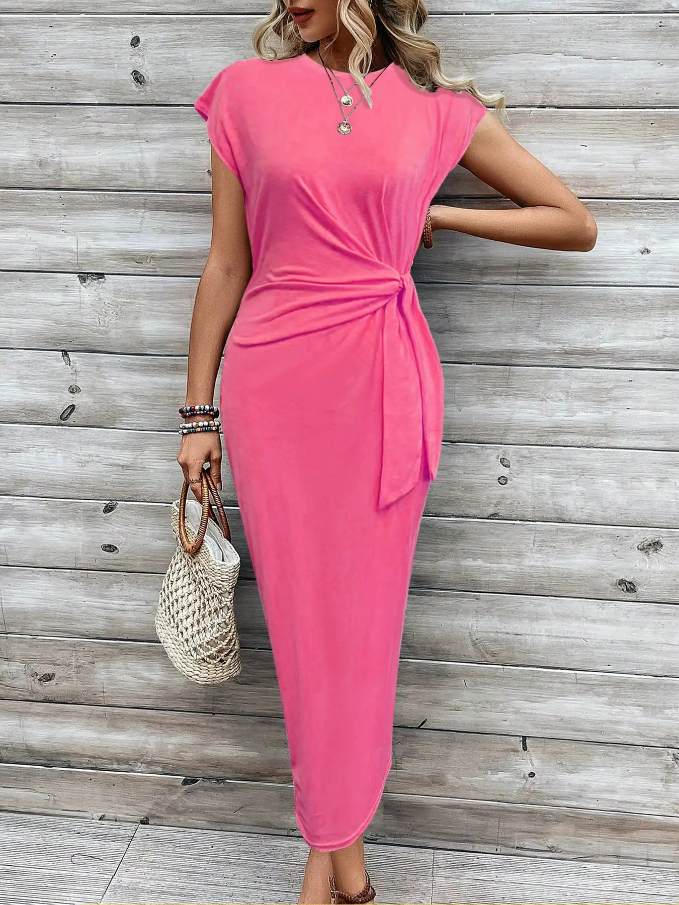 2025 Pink Striped Long Dress Women Summer Wear - Image 14