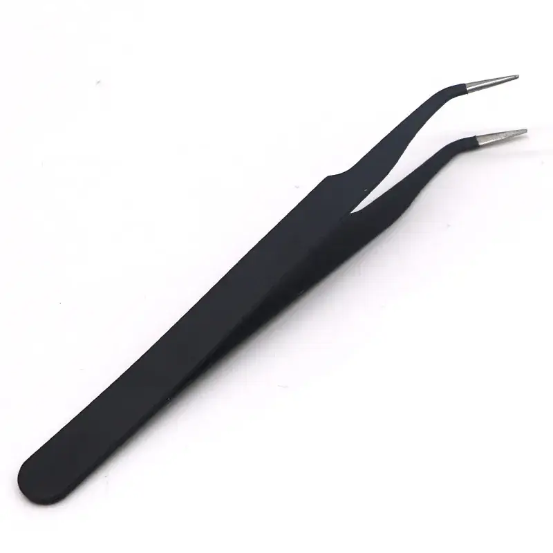 Electrostatic Black Nail Art Tweezers with 45° Bend - Image 4
