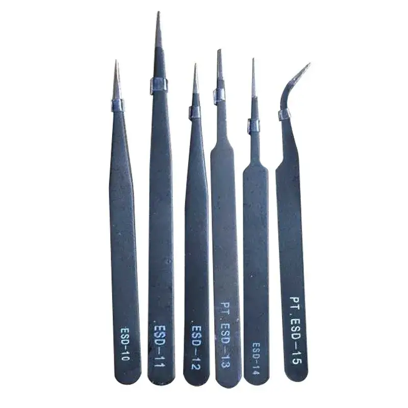 Electrostatic Black Nail Art Tweezers with 45° Bend - Image 7