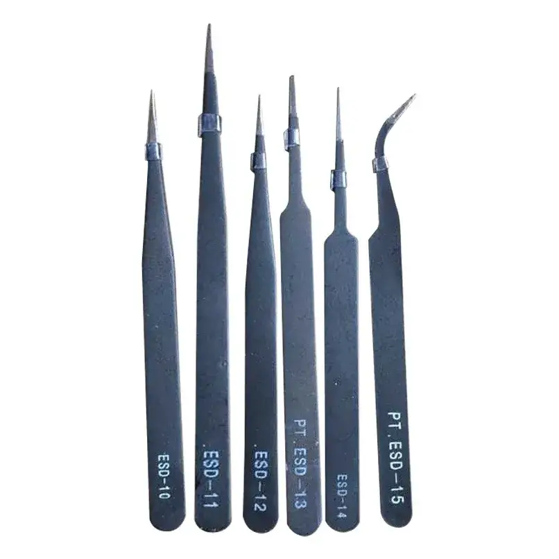 Electrostatic Black Nail Art Tweezers with 45° Bend