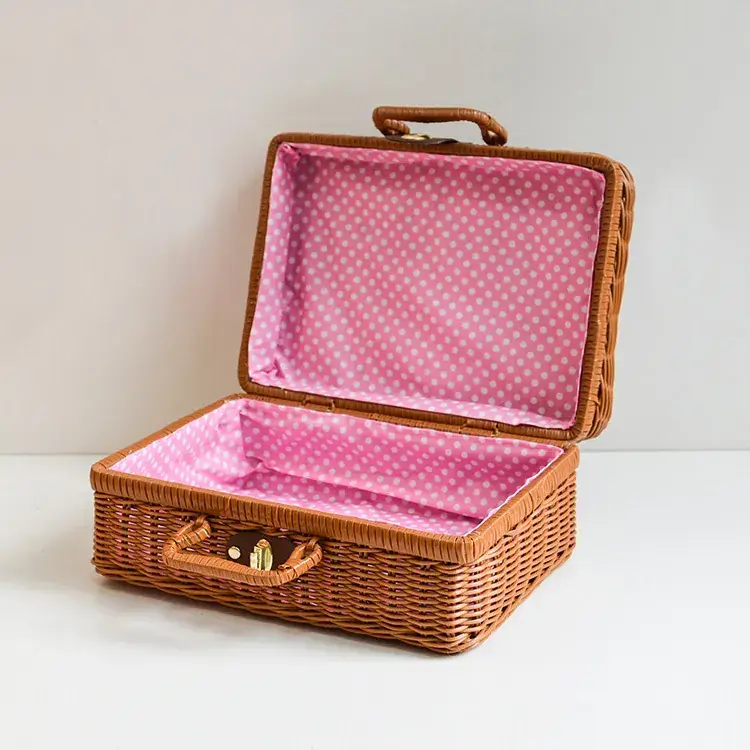 Vintage Rattan Handheld Storage Box with Lid - Image 9