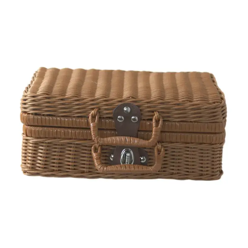 Vintage Rattan Handheld Storage Box with Lid - Image 10