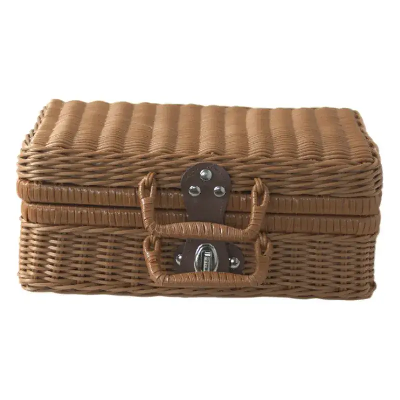 Vintage Rattan Handheld Storage Box with Lid