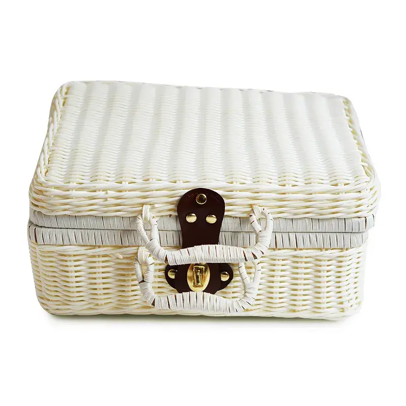 Vintage Rattan Handheld Storage Box with Lid - Image 2