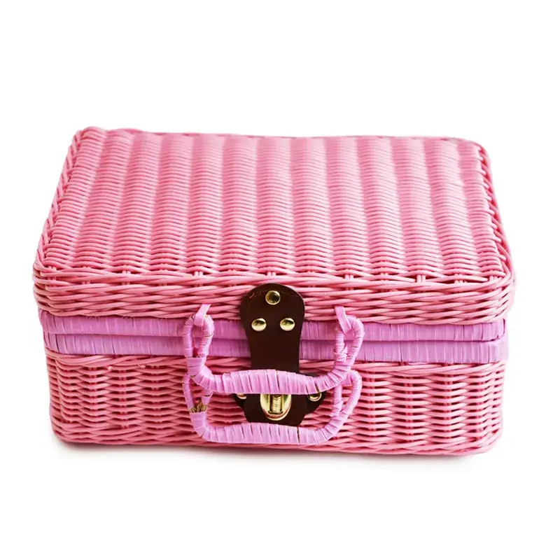 Vintage Rattan Handheld Storage Box with Lid - Image 3