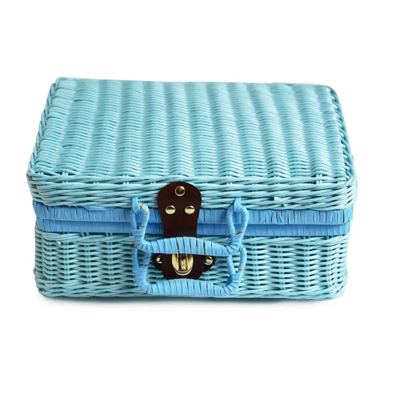 Vintage Rattan Handheld Storage Box with Lid - Image 4