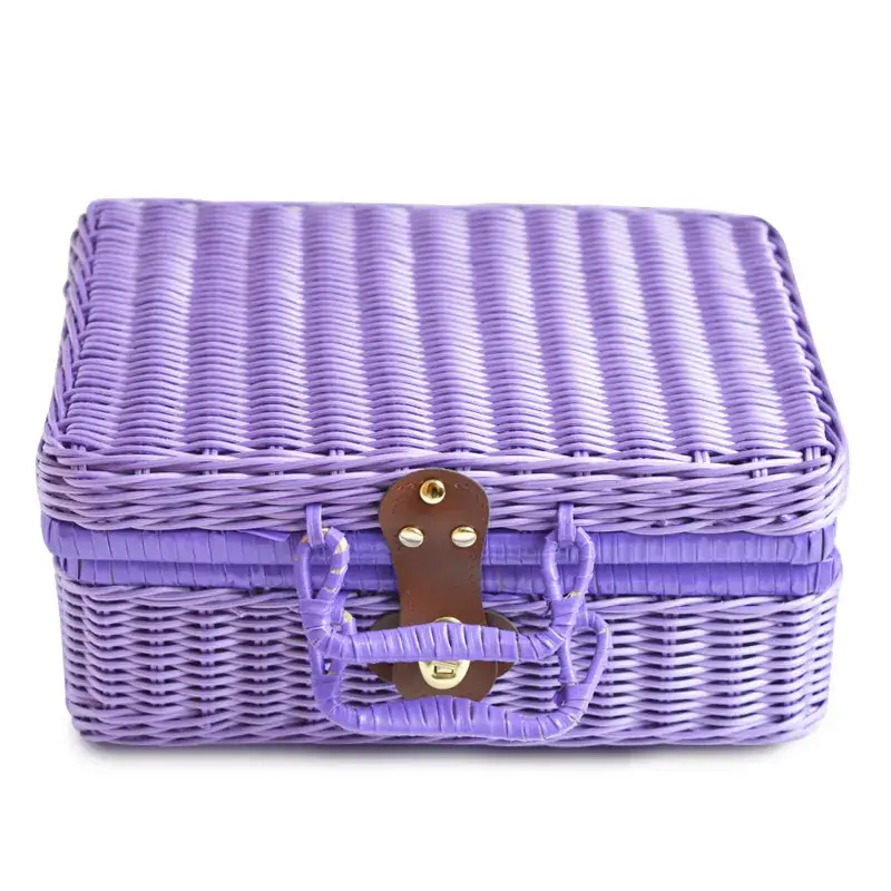 Vintage Rattan Handheld Storage Box with Lid - Image 5