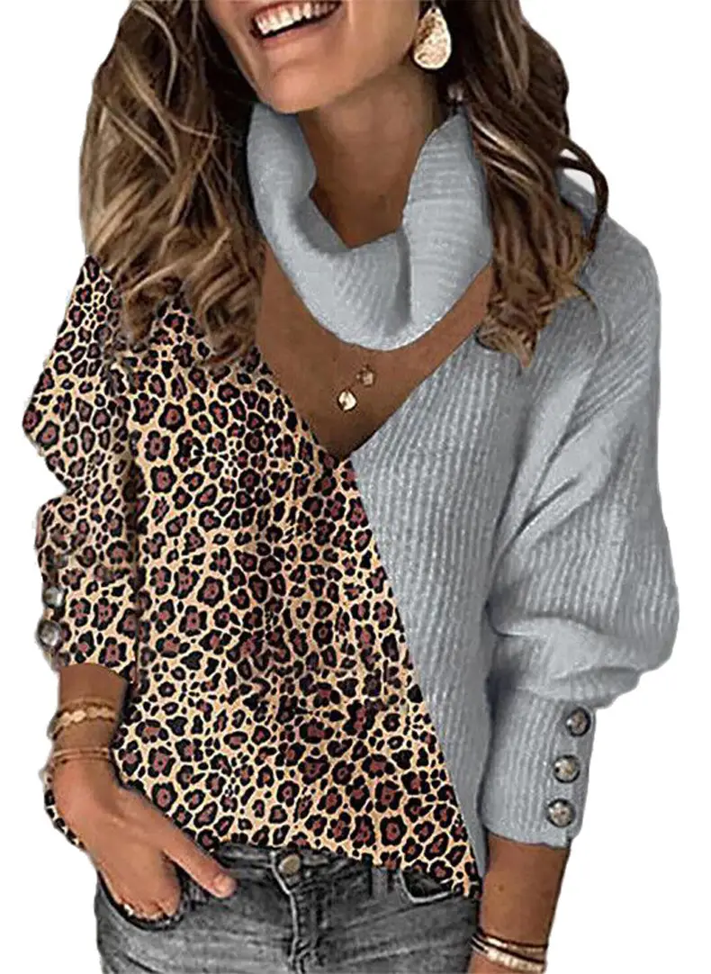 Leopard Print V-Neck Warmmer Sweater for Women