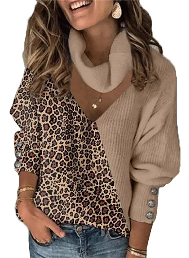 Leopard Print V-Neck Warmmer Sweater for Women