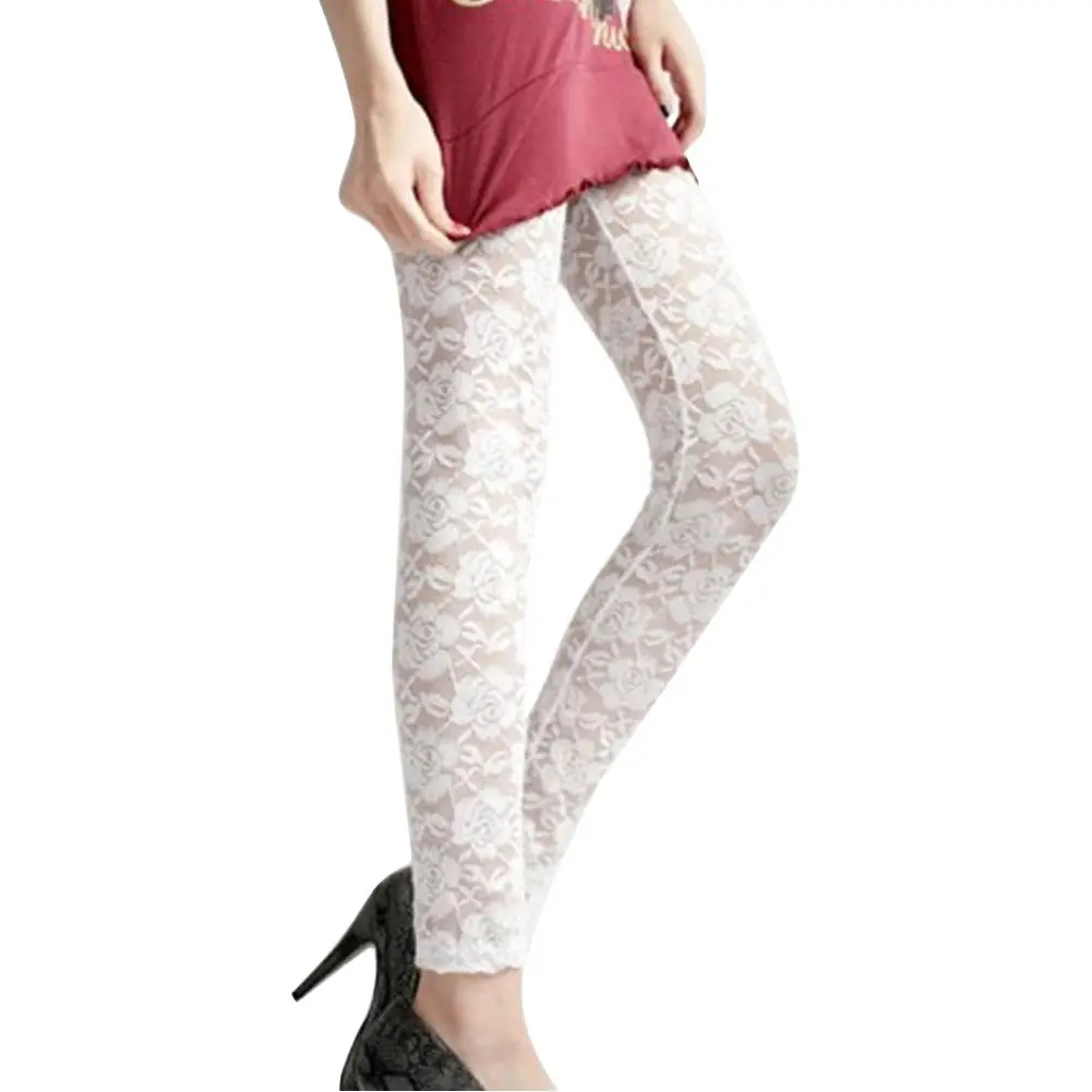 Women's Sexy Rose Lace Mesh Leggings Korean Style
