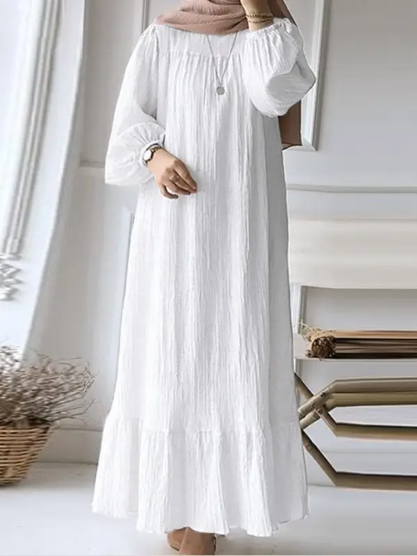 Blue Muslim Women's Long Robe with Puff Sleeves - Image 7