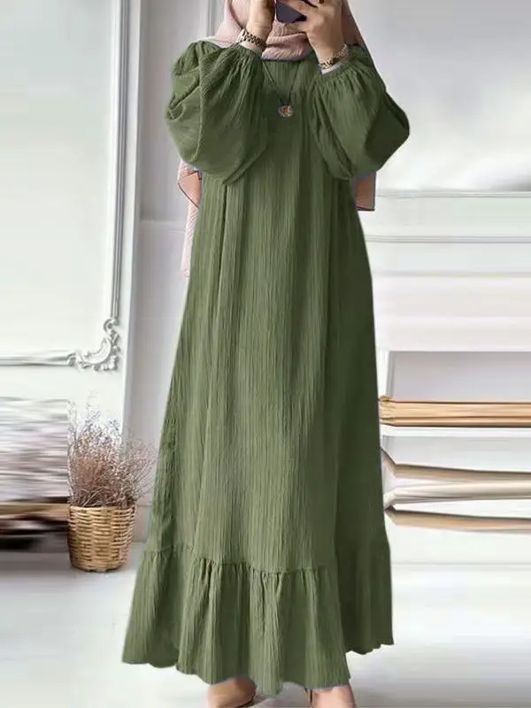 Blue Muslim Women's Long Robe with Puff Sleeves - Image 8
