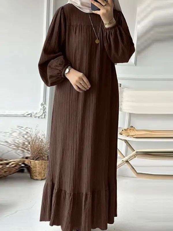Blue Muslim Women's Long Robe with Puff Sleeves - Image 9