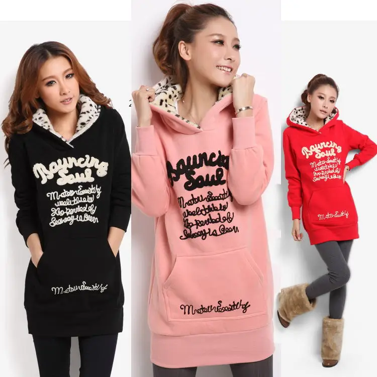 Women Korean Style Fleece Hooded Sweatshirt Pink