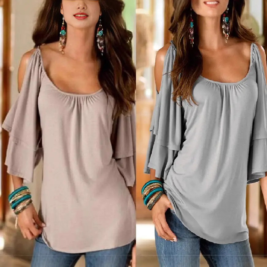 AliExpress Women's Black Off-Shoulder Lotus Leaf Sleeve Top