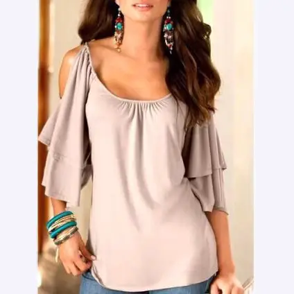 AliExpress Women's Black Off-Shoulder Lotus Leaf Sleeve Top - Image 12