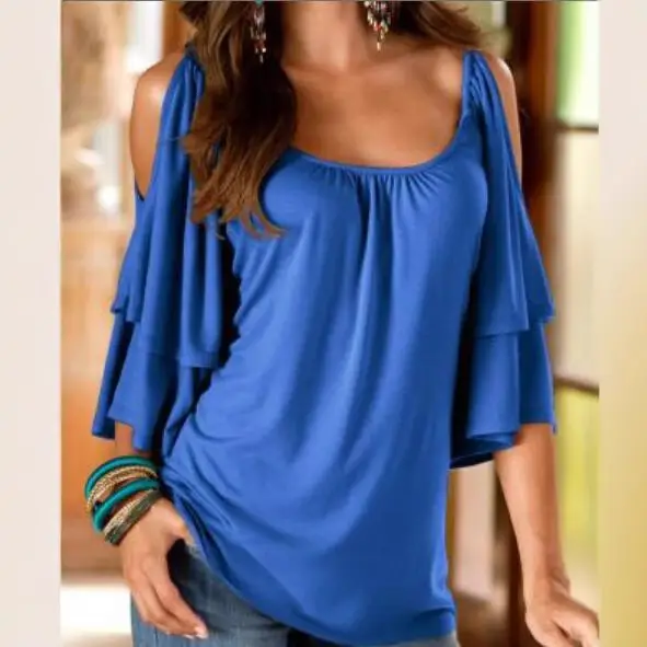 AliExpress Women's Black Off-Shoulder Lotus Leaf Sleeve Top - Image 13