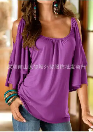AliExpress Women's Black Off-Shoulder Lotus Leaf Sleeve Top - Image 3