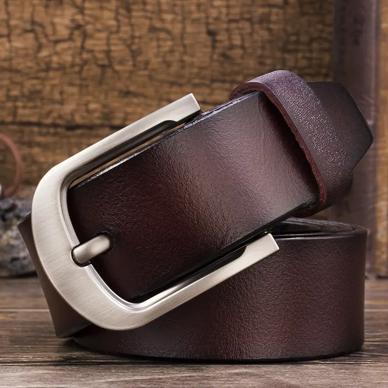 Men's Black Cowhide Leather Belt with Silver Buckle