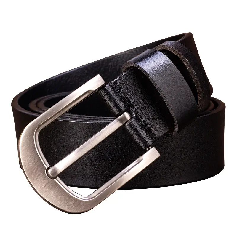 Men's Black Cowhide Leather Belt with Silver Buckle