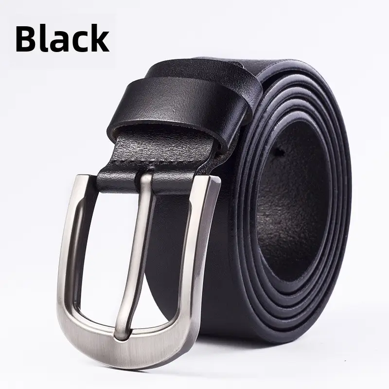 Men's Black Cowhide Leather Belt with Silver Buckle