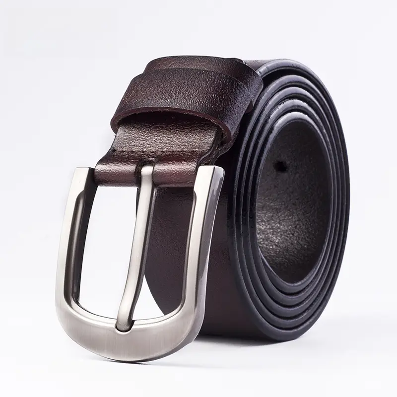 Men's Black Cowhide Leather Belt with Silver Buckle