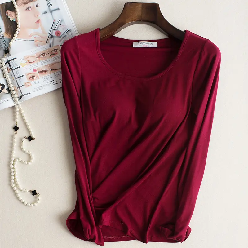 Women's Maroon Slim Fit T-Shirt with Chest Pad - Image 3