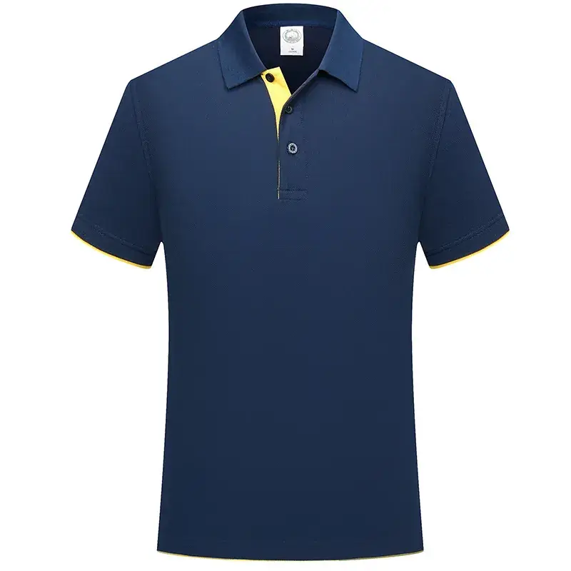 Men Navy Polo Shirt with Yellow Embroidery - Image 3