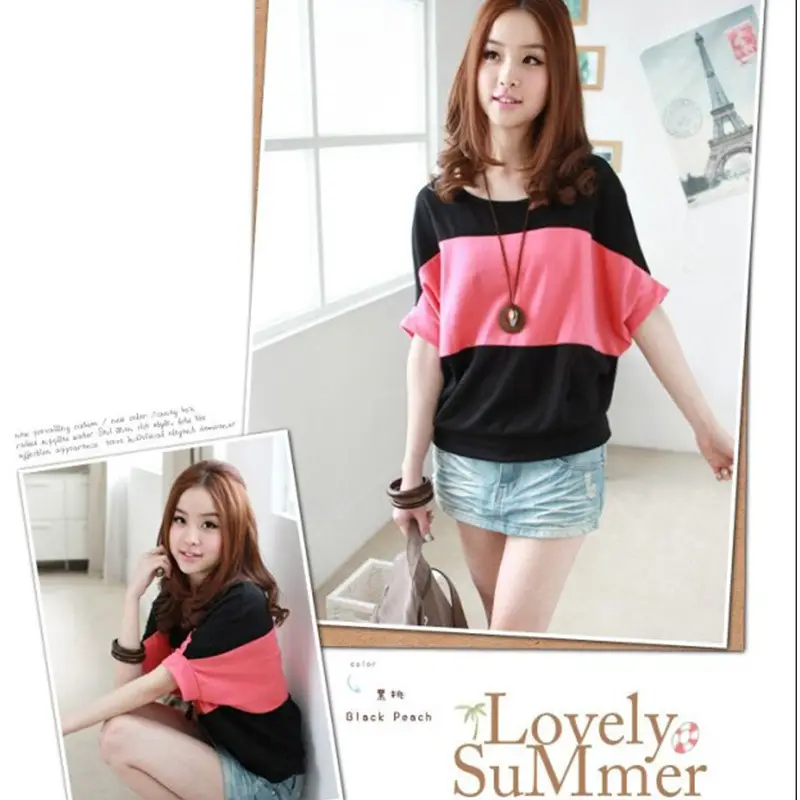 Korean Style Women's Orange Grey Cotton T-Shirt Large - Image 5
