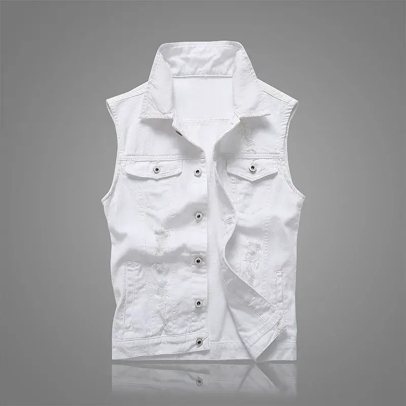 2025 White Denim Vest Men Slim Fit Waistcoat Style