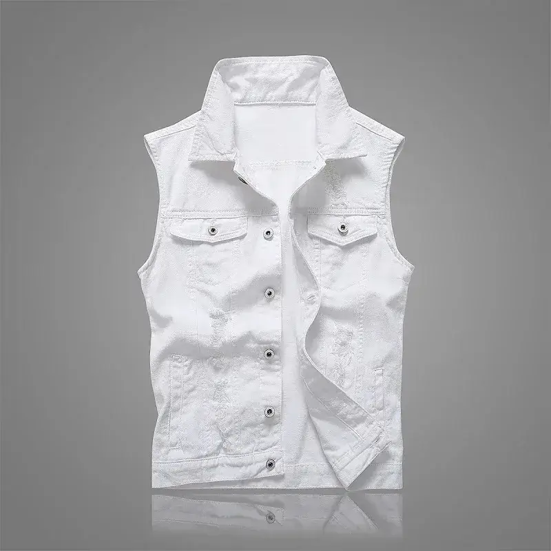 2025 White Denim Vest Men Slim Fit Waistcoat Style - Image 6