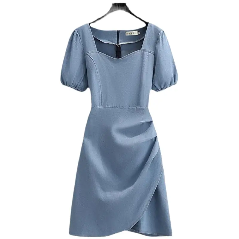 Korean Style Plus Size Denim Dress Blue Mid Length - Image 7