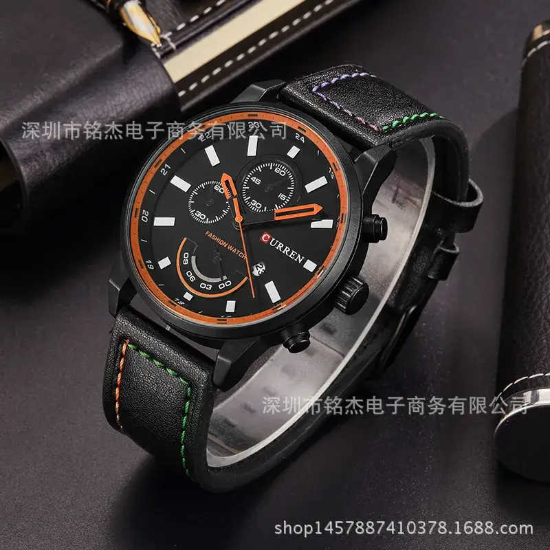 Men's Quartz Chronograph Watch Brown Leather Band
