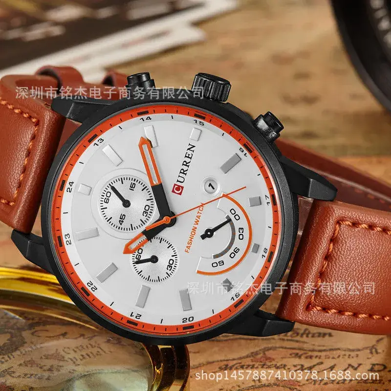 Men's Quartz Chronograph Watch Brown Leather Band