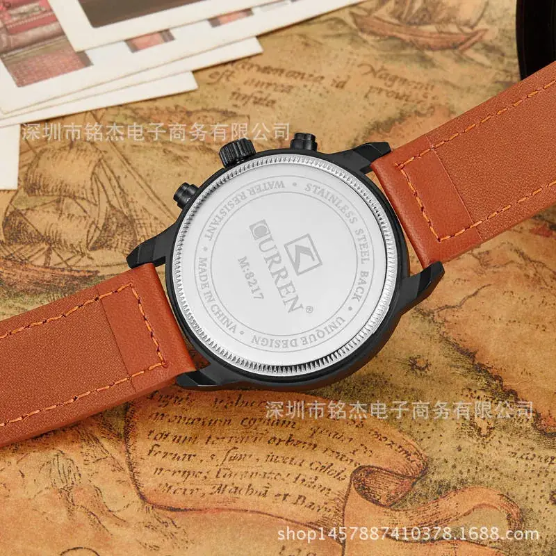 Men's Quartz Chronograph Watch Brown Leather Band