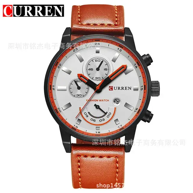 Men's Quartz Chronograph Watch Brown Leather Band