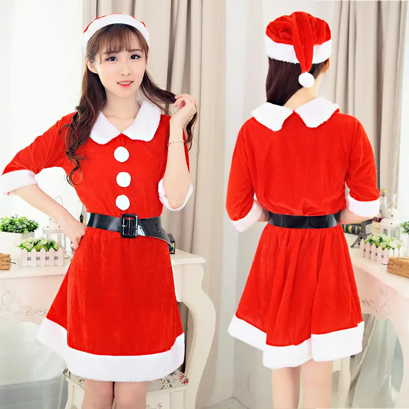 Red Christmas Doll Costume with Button Front
