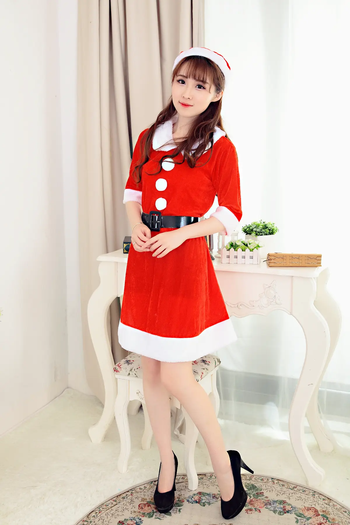 Red Christmas Doll Costume with Button Front - Image 3