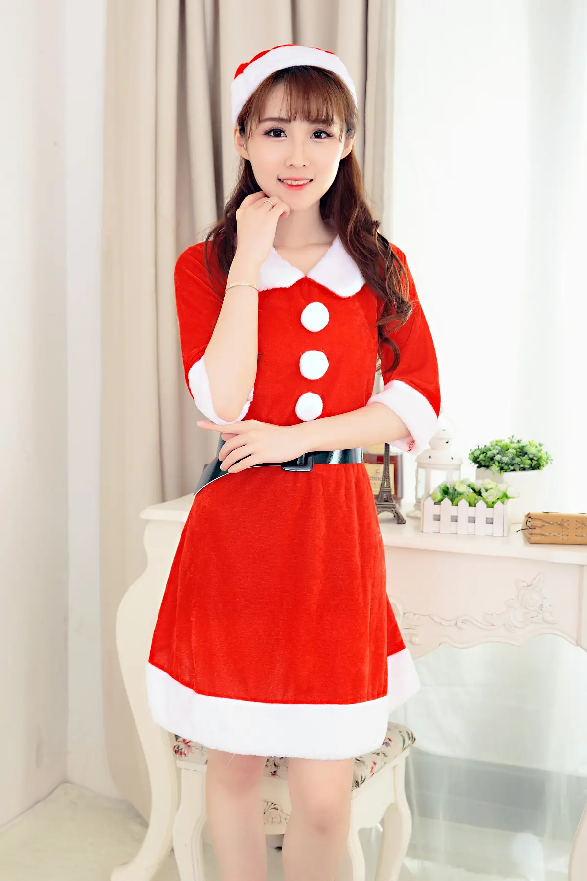 Red Christmas Doll Costume with Button Front - Image 5