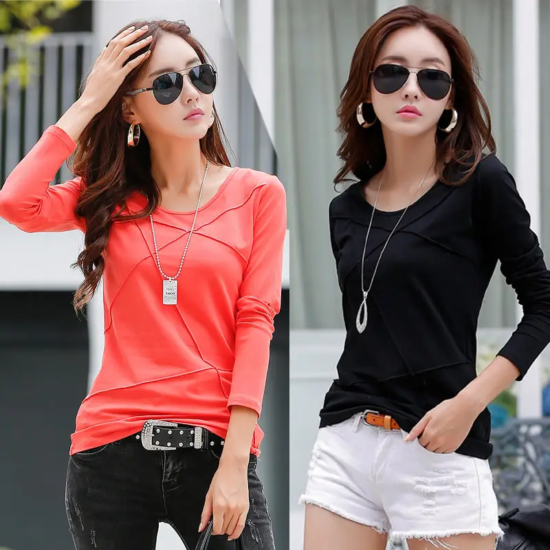Women's Blue Long Sleeve Slim Fit T-Shirt