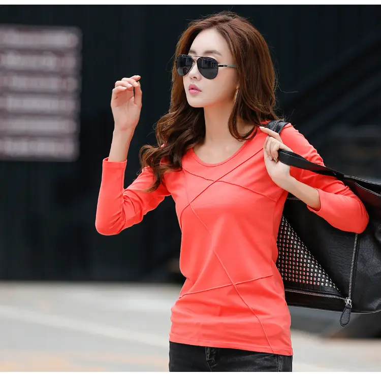Women's Blue Long Sleeve Slim Fit T-Shirt - Image 2
