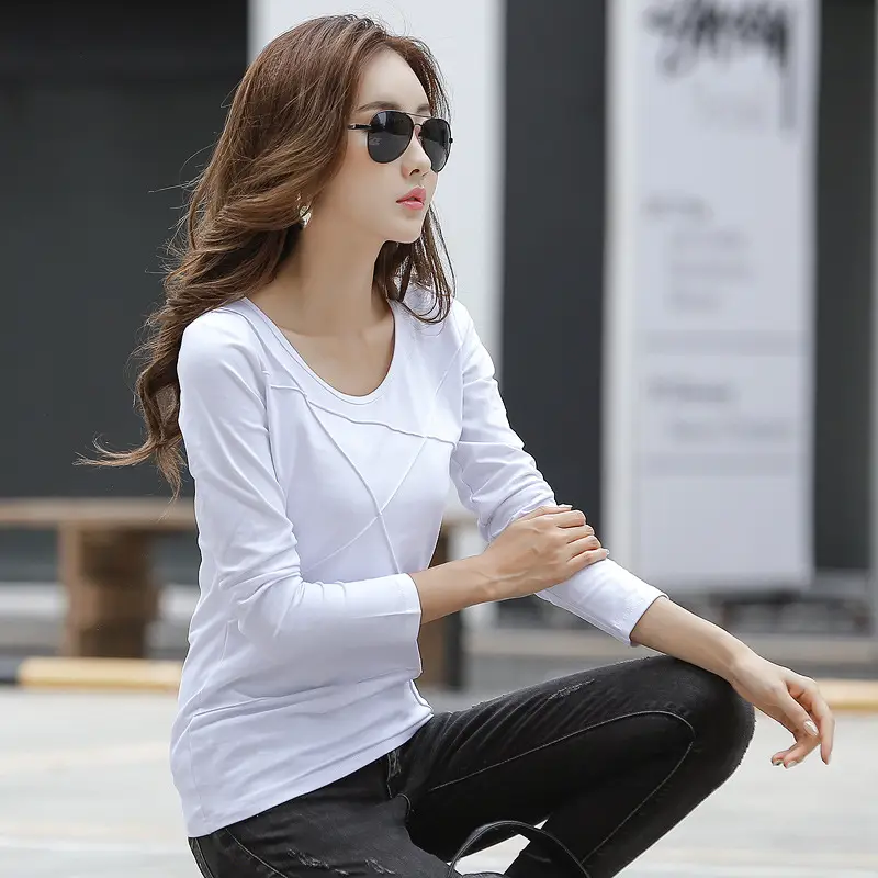 Women's Blue Long Sleeve Slim Fit T-Shirt - Image 3