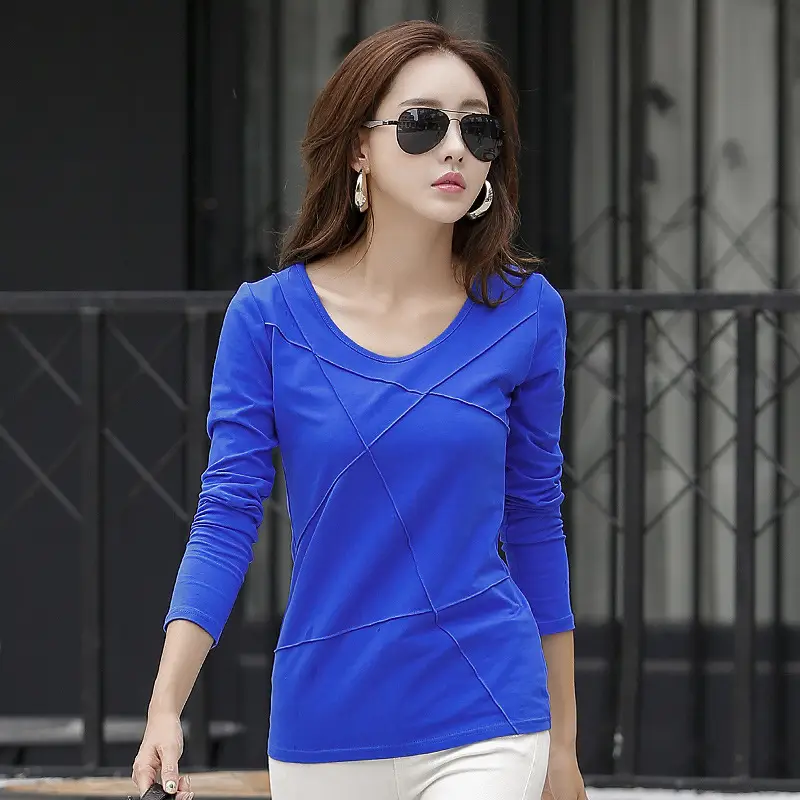 Women's Blue Long Sleeve Slim Fit T-Shirt - Image 4